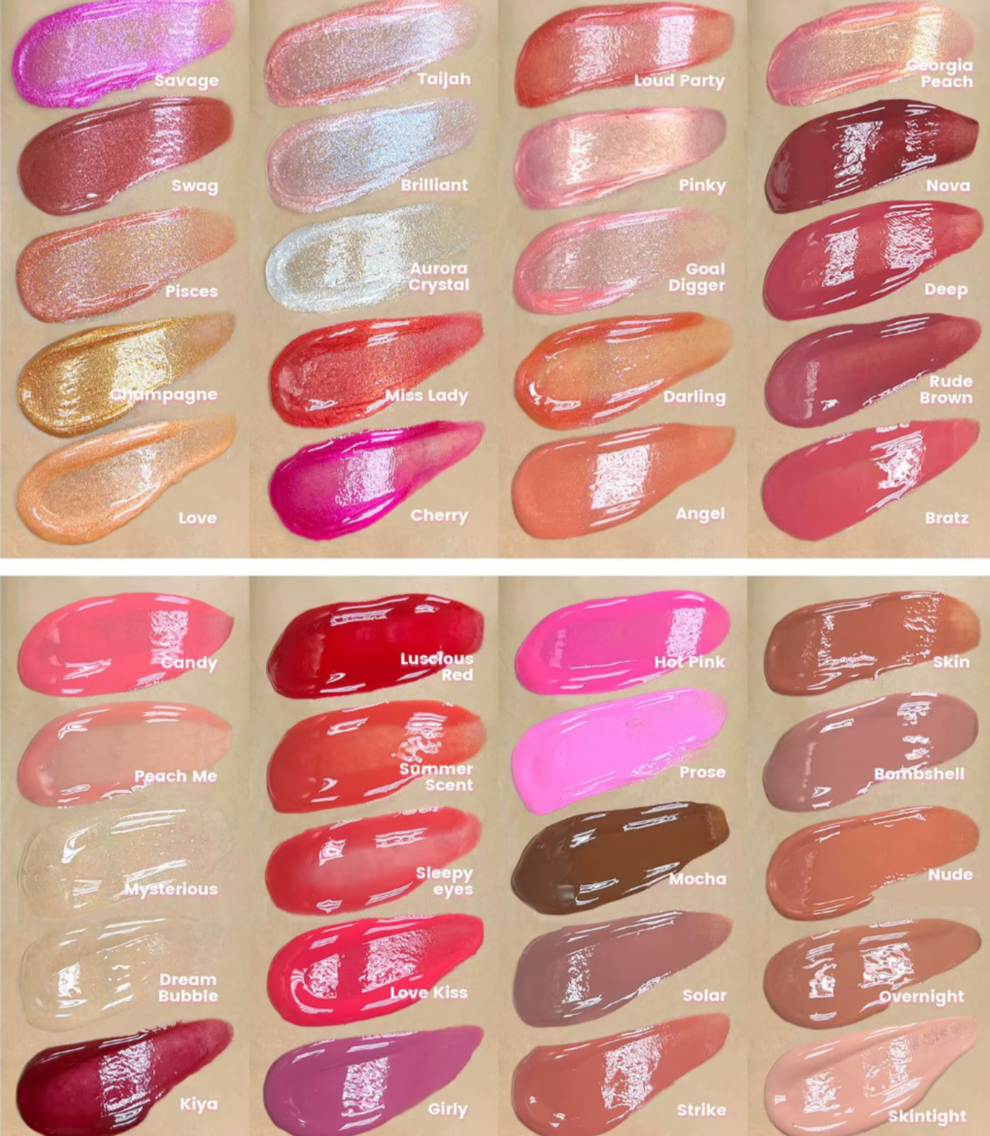 Lipgloss swatches