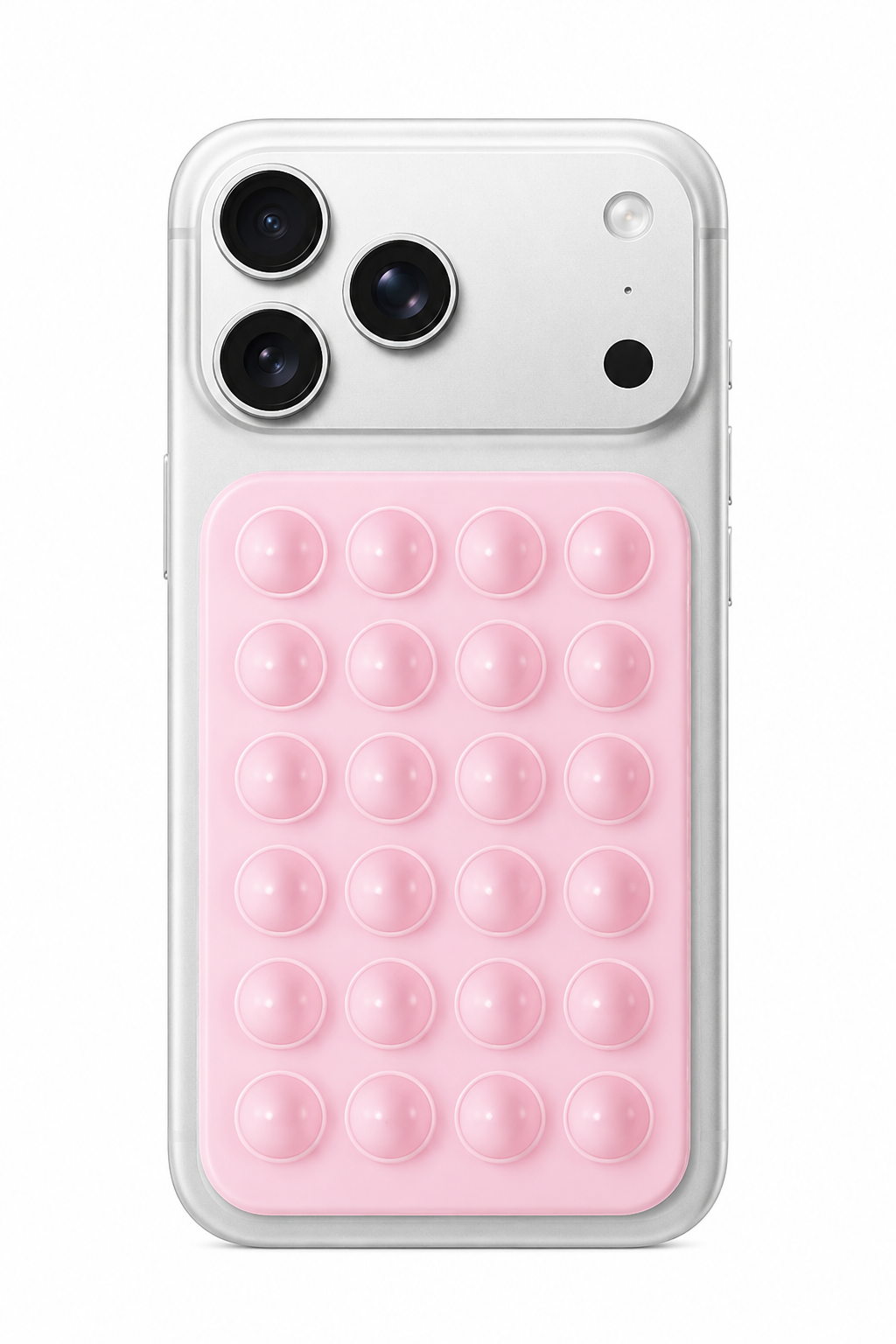 Phone case with pink bubble design on a white background