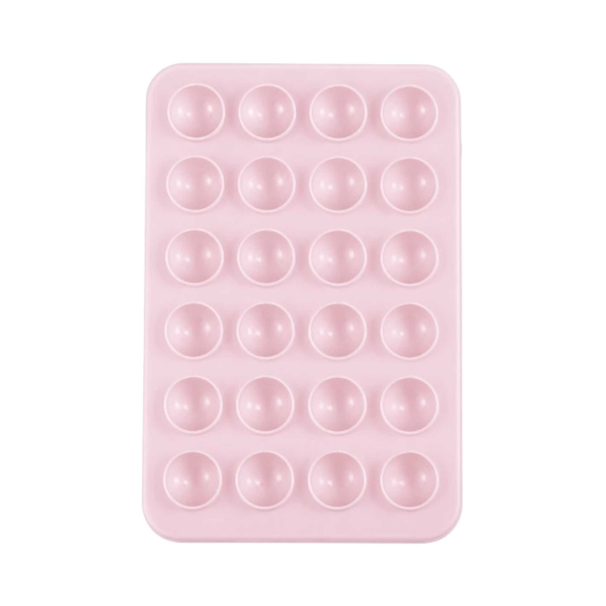 Pink silicone suction phone holder attached to smartphone for hands-free content creation and mirror selfies.